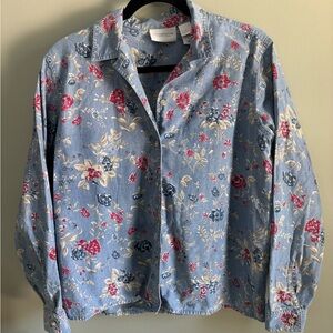 Liz Claiborne Blue Floral Denim Shirt